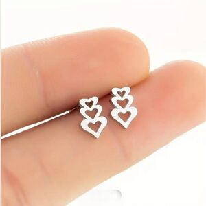 Ascending Love: Triple Heart Stainless Steel Post Earrings